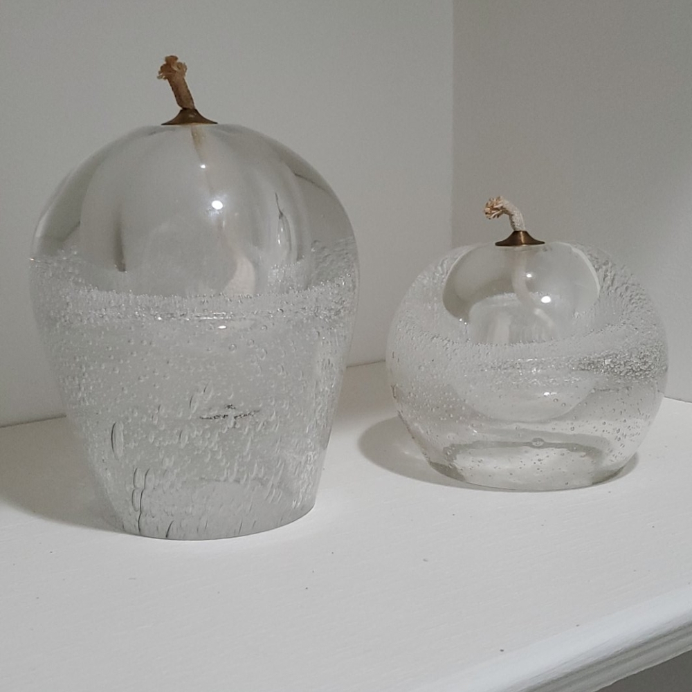 Vintage Polish Hand blown glass oil lamps